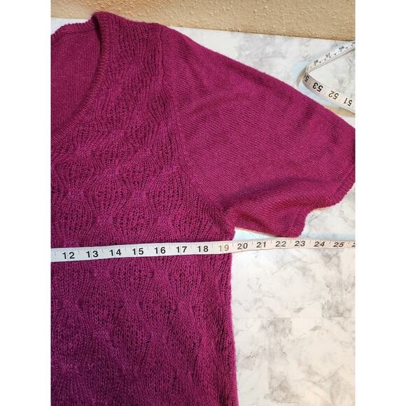 A.n.a Womens Purple Crochet Knit V-Neck Short Sleeve Pullover Sweater Size Large - Picture 5 of 6